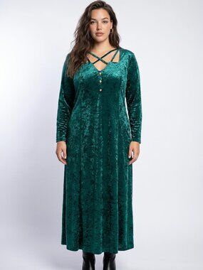 Jamie Brooke Vintage 90's Green Crushed Stretched Velvet Long Dress 2X